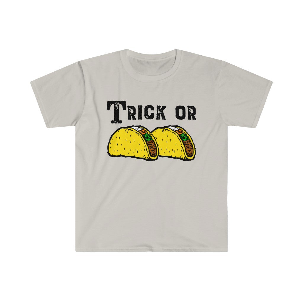 Trick or Tacos Funny Halloween Taco Shirt | Taco Lover Gift | Unisex Soft Style T-Shirt