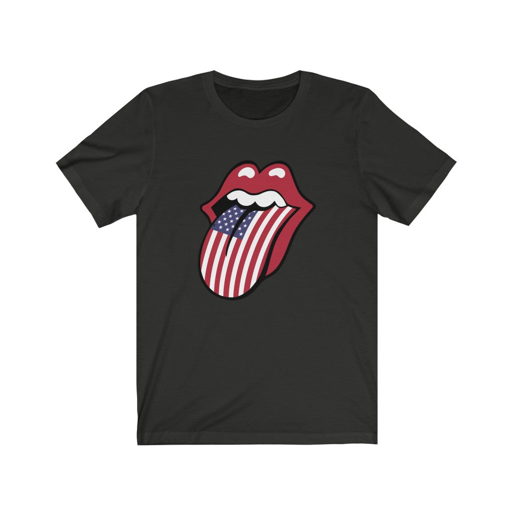 American Flag Red Lip Rock 'n Roll T-shirt | Vintage Patriotic T-shirt | Unisex Jersey T-shirt