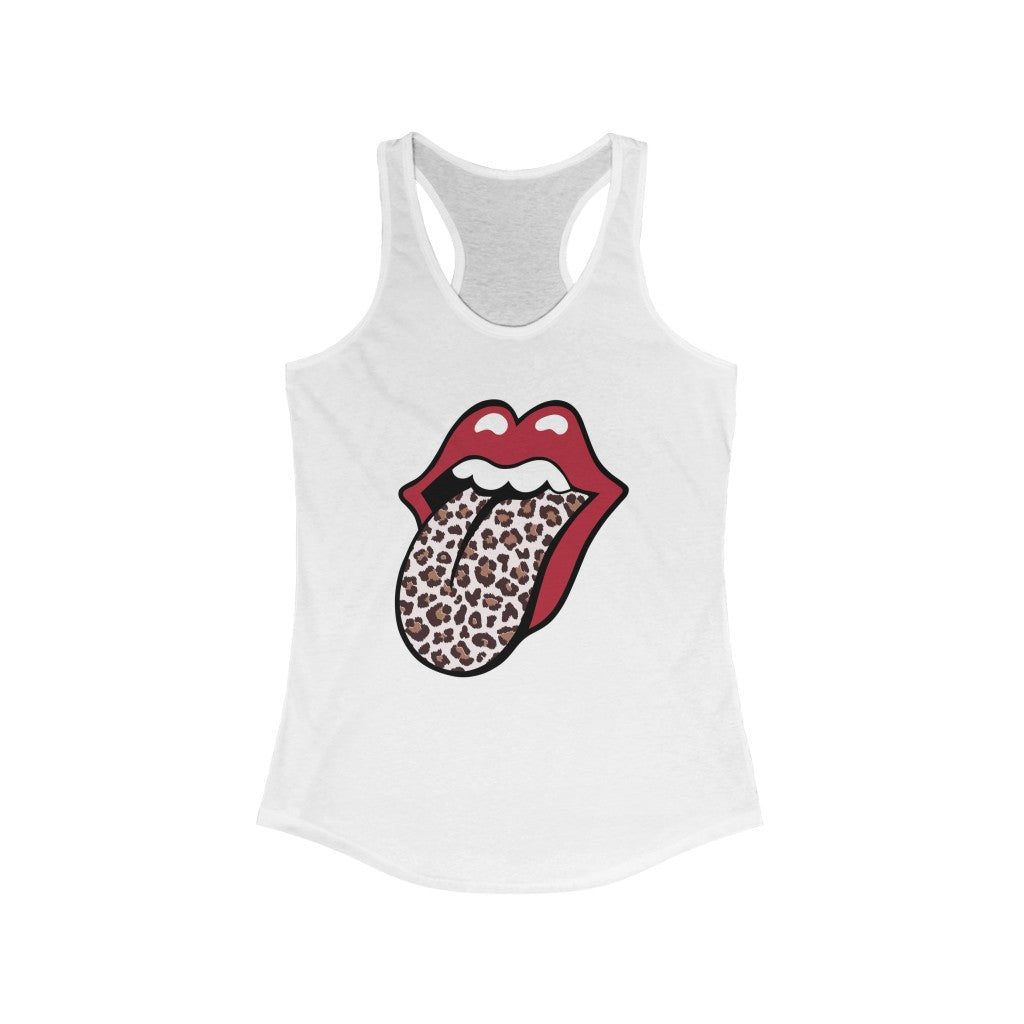 Leopard Print Tongue Red Lips T-shirt l Vintage Rock 'n Roll Gift | Women's Slim-fit Racerback Tank Top