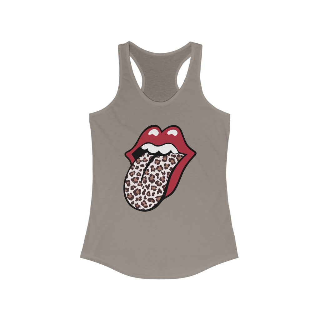 Leopard Print Tongue Red Lips T-shirt l Vintage Rock 'n Roll Gift | Women's Slim-fit Racerback Tank Top