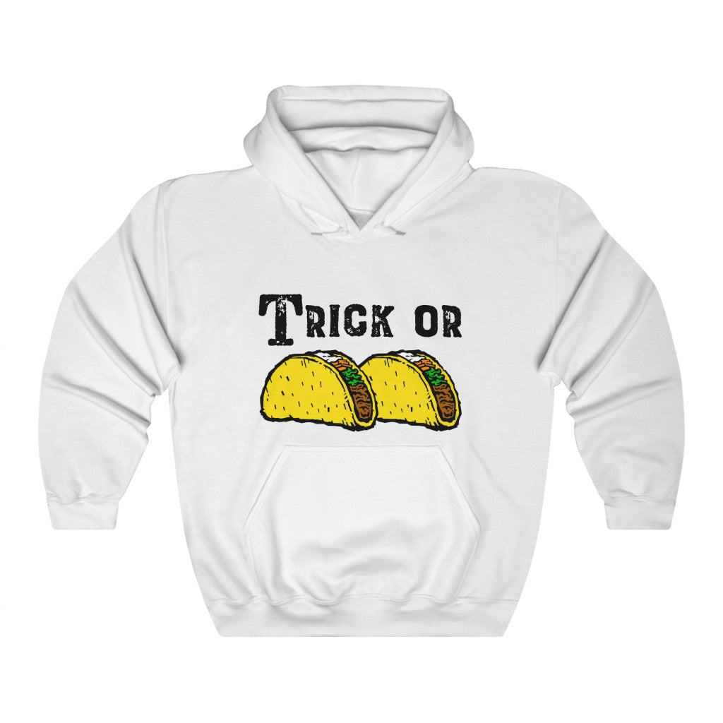 Trick or Tacos Funny Halloween Taco Shirt | Taco Lover Gift | Unisex Hooded Sweatshirt