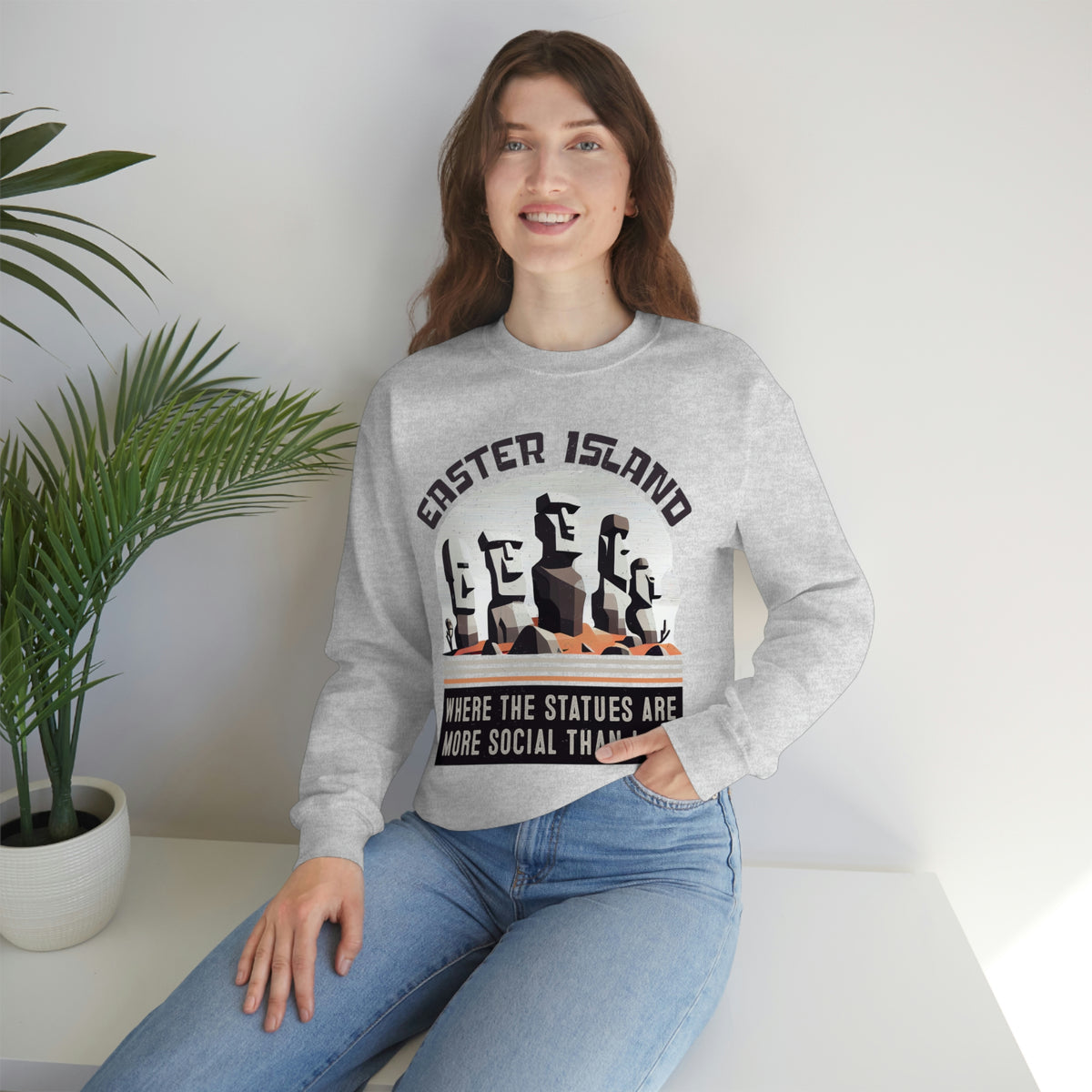 Easter Island Moai Head Introvert Shirt | Funny Antisocial Shirt | Quirky Gifts For Him | Unisex Crewneck Sweatshirt