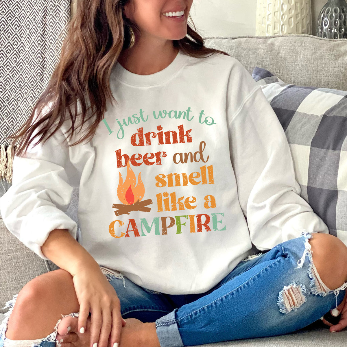 Smell Like a Campfire Beer Shirt | Camping Shirt | Camping Gifts | Unisex Crewneck Sweatshirt