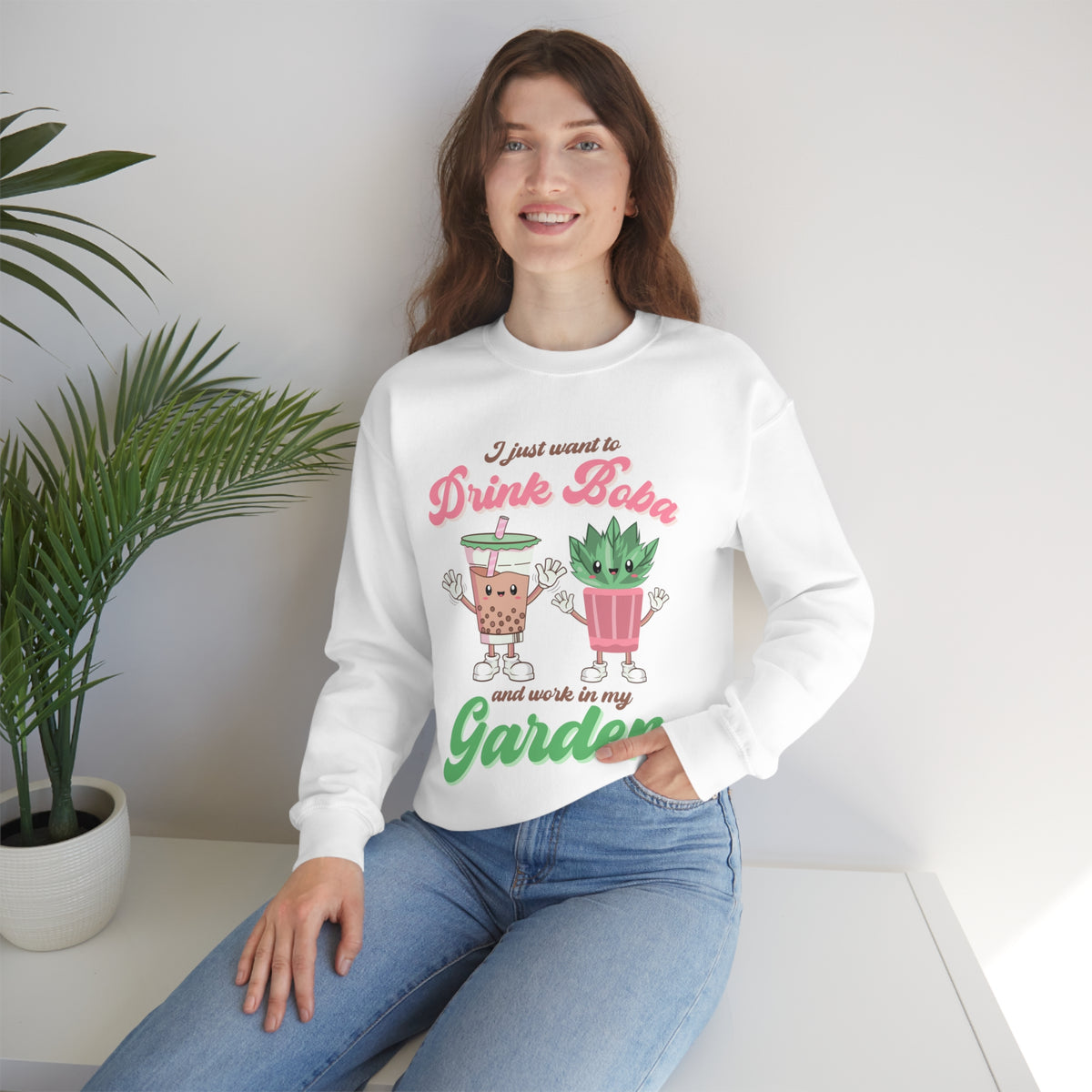 Bubble Tea Shirt | Boba Tea Retro Shirt | Plant Mom Shirt | Garden Gift | Unisex Crewneck Sweatshirt