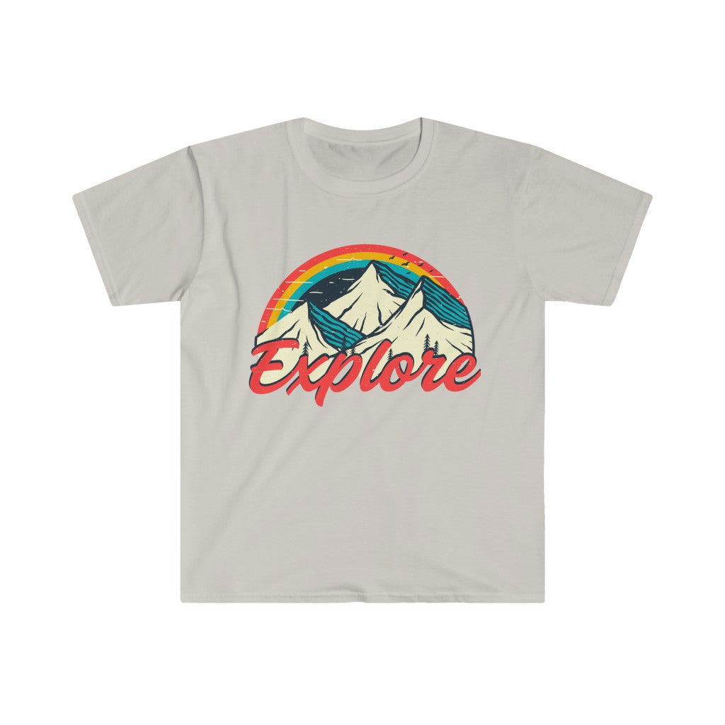 Explore Retro 70s Vintage Hiking Shirt | Vintage Camping Shirt | Unisex Soft Style T-Shirt