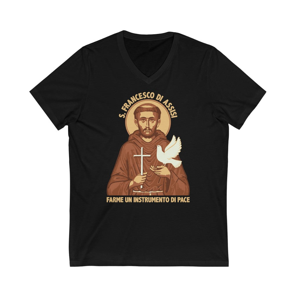 St Francis of Assisi Prayer T-shirt | Saint Francis Catholic Gift | Bella Canvas Unisex Jersey V-neck T-shirt