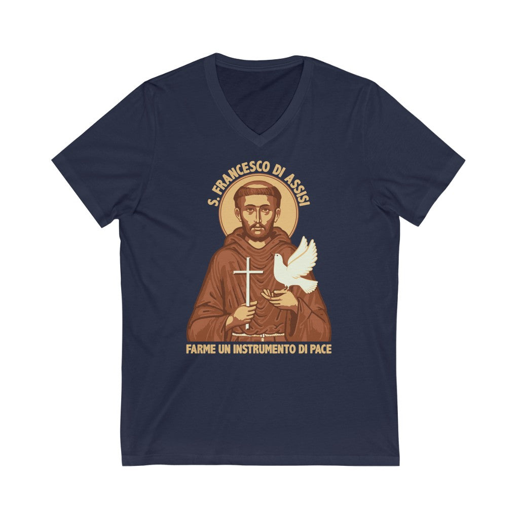 St Francis of Assisi Prayer T-shirt | Saint Francis Catholic Gift | Bella Canvas Unisex Jersey V-neck T-shirt