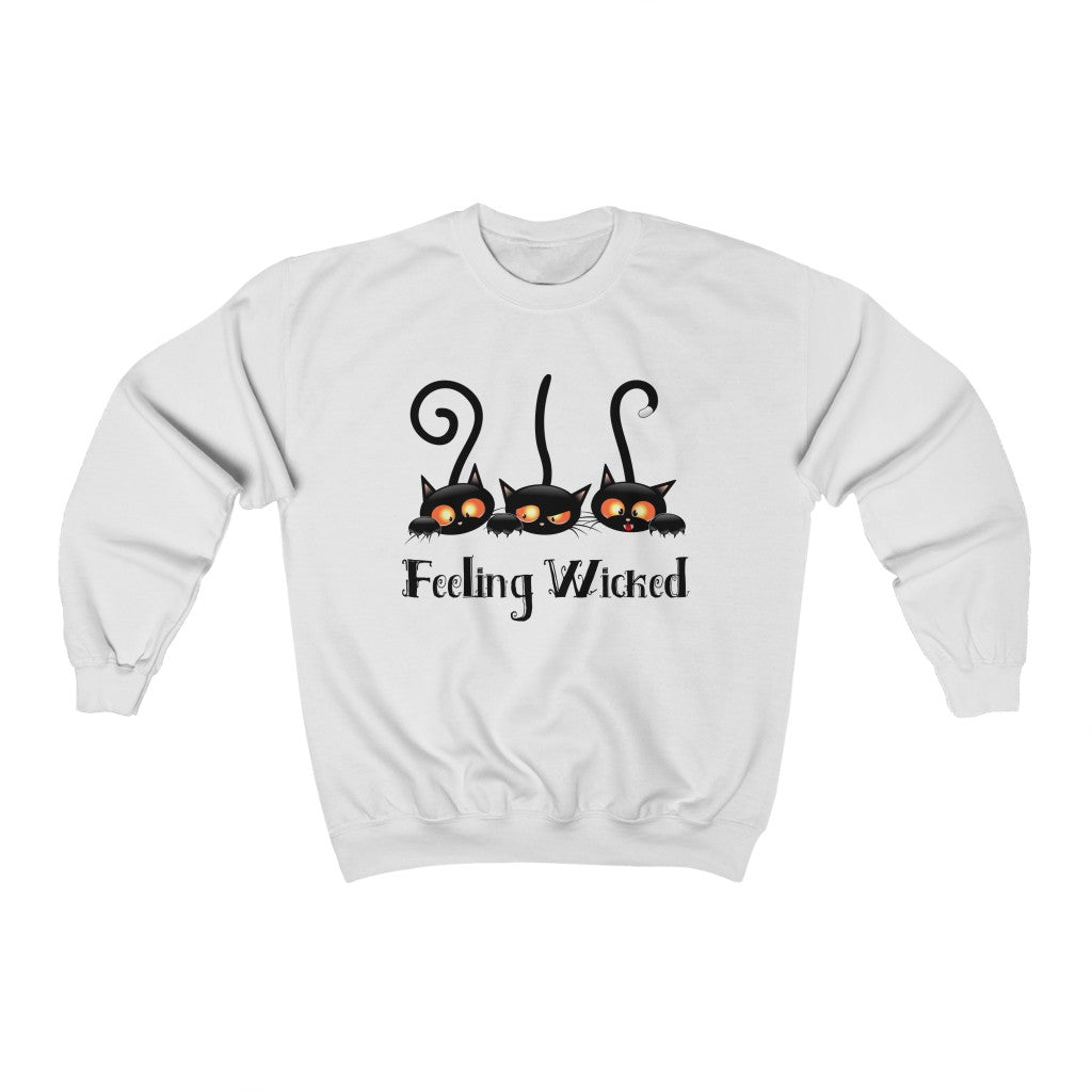 Feeling Wicked Black Cat Halloween Shirt | Funny Cat Lover T-shirt || Unisex Crewneck Sweatshirt