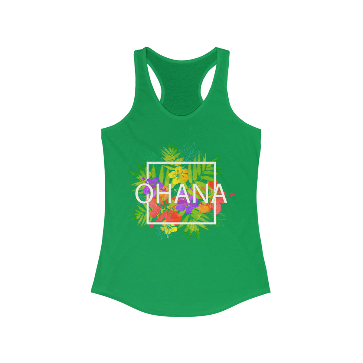 Ohana Means Family Beach Bum Tropical Shirt | Hawaii Life Shirt | Graphic Tees | Women's Slim-fit Racerback Tank Top