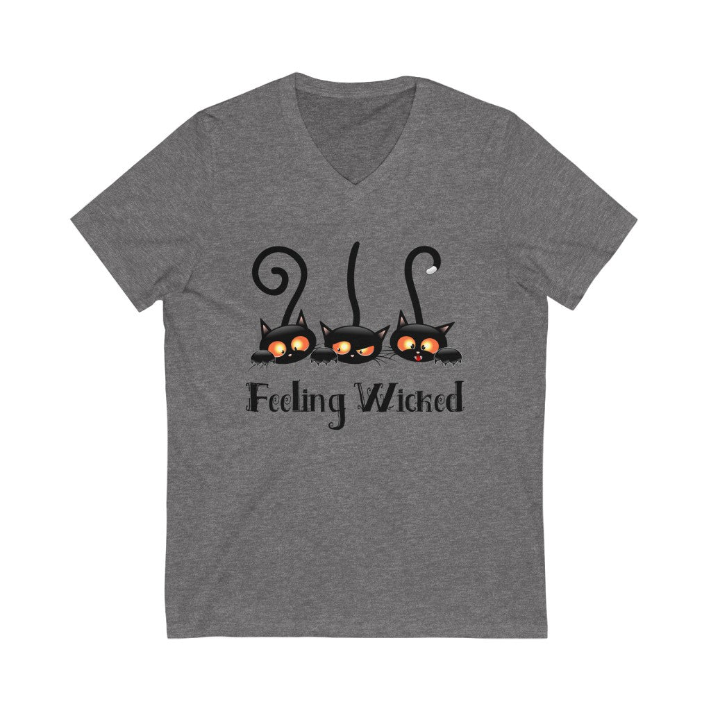 Feeling Wicked Black Cat Halloween Shirt | Funny Cat Lover T-shirt | Unisex Jersey V-neck T-shirt