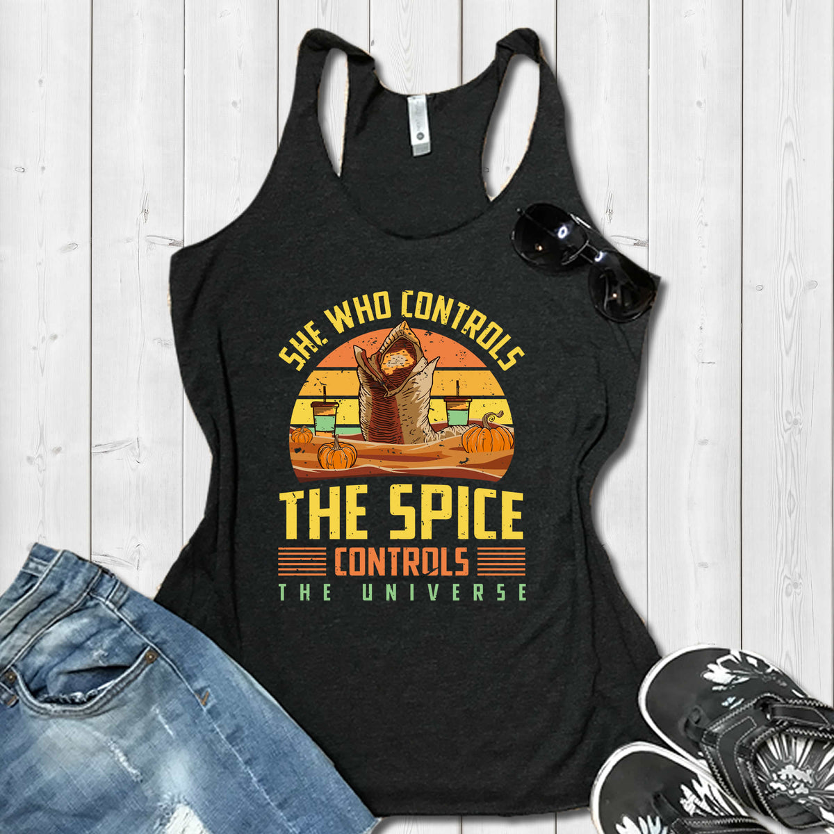 Dune Pumpkin Spice Funny Fall Shirt | Science Fiction Dune Gift | Women's Tri-blend Racerback Tank Top