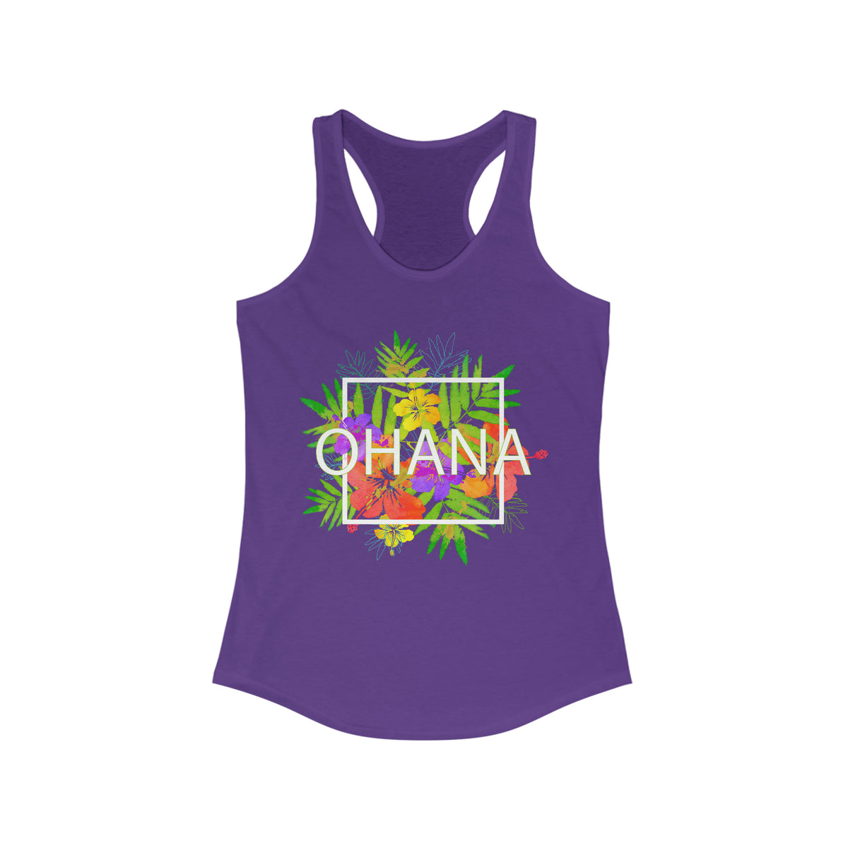 Ohana Means Family Beach Bum Tropical Shirt | Hawaii Life Shirt | Graphic Tees | Women's Slim-fit Racerback Tank Top