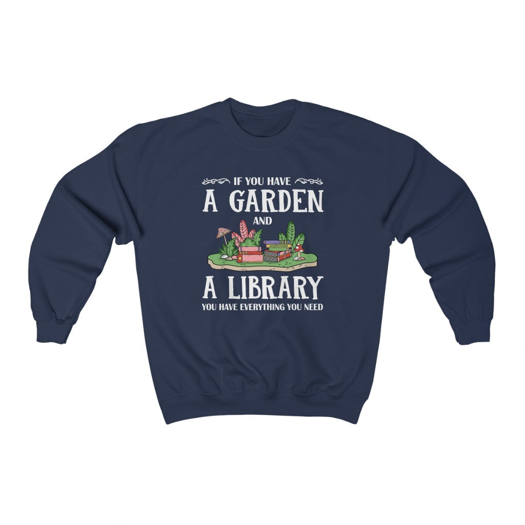 Garden & Library Bookworm Book Shirt | Book Lover Gift | Unisex Crewneck Sweatshirt
