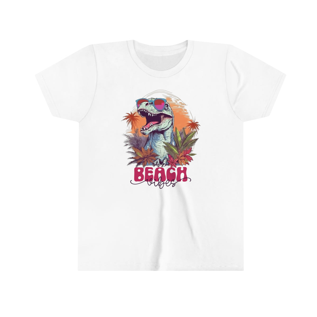 Beach Vibes T Rex Shirt | Funny Dinosaur Shirt | Beach Bum Shirt | Tropical Summer Shirt | Youth Jersey T-shirt