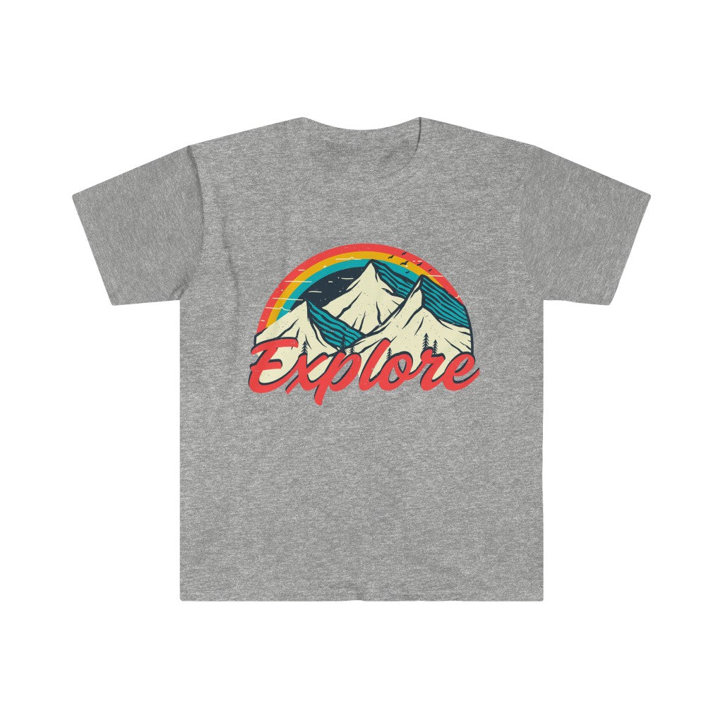 Explore Retro 70s Vintage Hiking Shirt | Vintage Camping Shirt | Unisex Soft Style T-Shirt