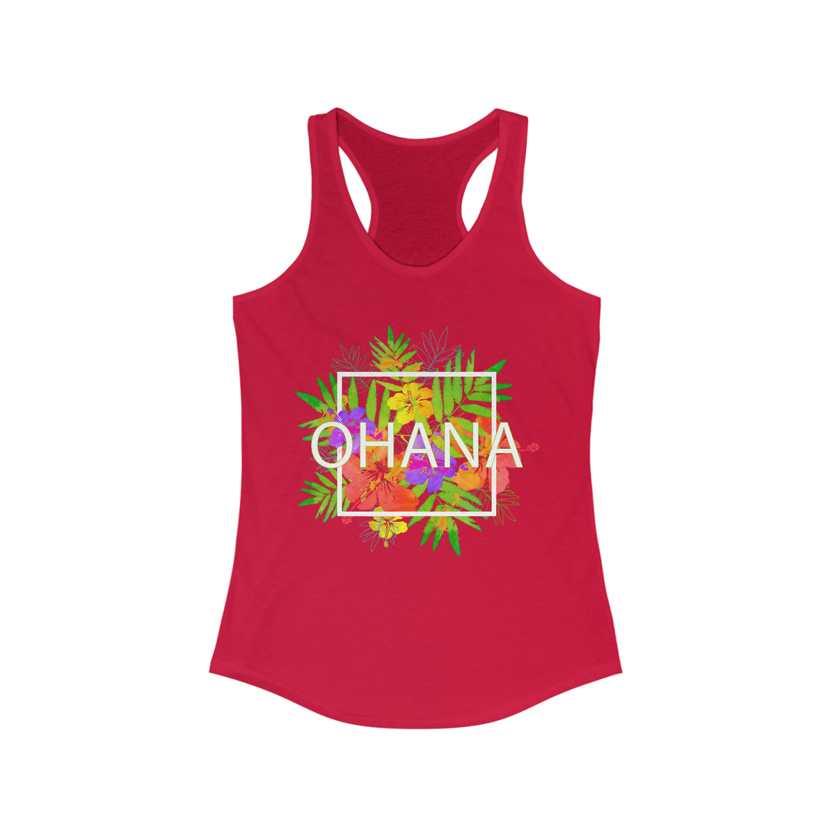 Ohana Means Family Beach Bum Tropical Shirt | Hawaii Life Shirt | Graphic Tees | Women's Slim-fit Racerback Tank Top