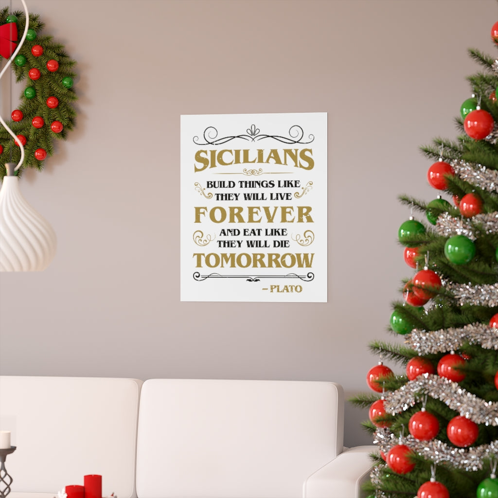 Funny Sicilian Plato Quote Italian Art Print | Sicily Italy Gift Home Decor | Premium Matte vertical posters