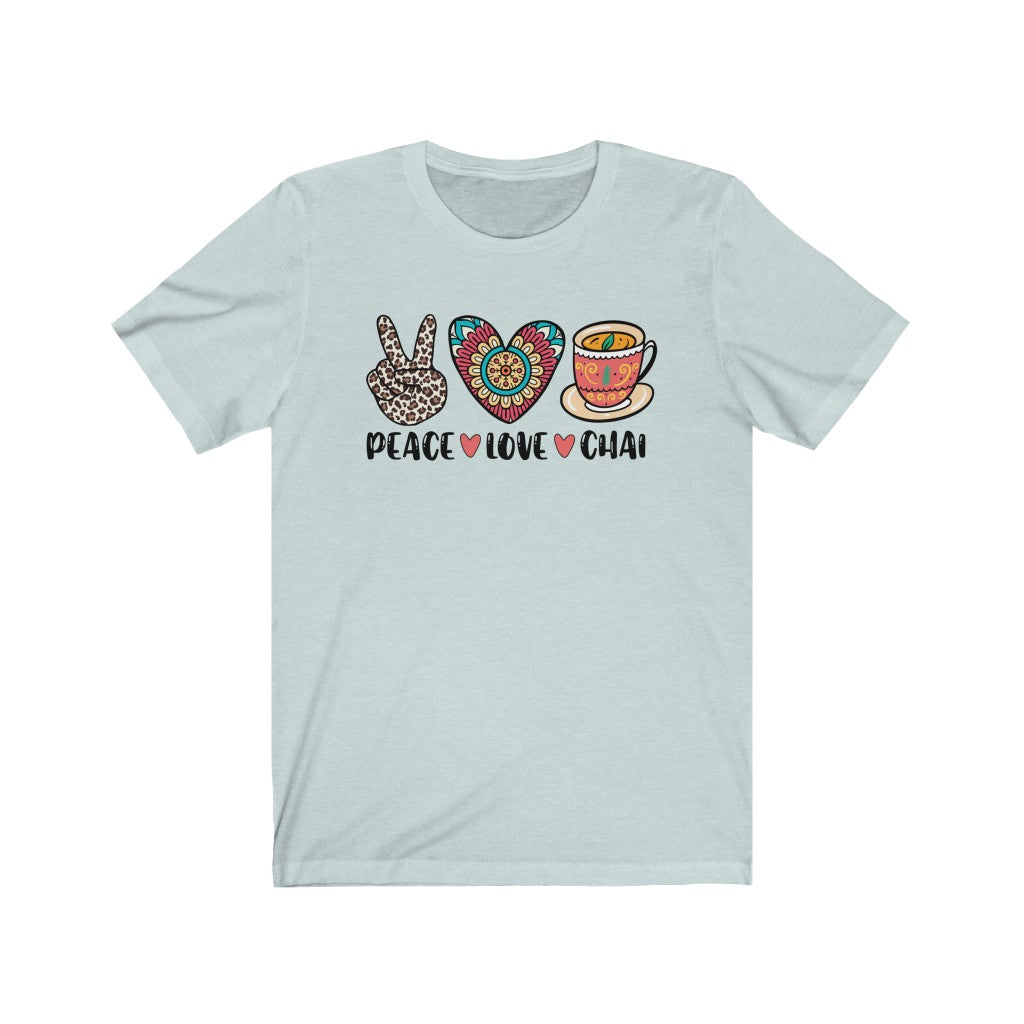 Peace Love Chai Tea Leopard Print Tea Shirt | Tea Lover Gift Indian Shirt | Unisex Jersey T-shirt