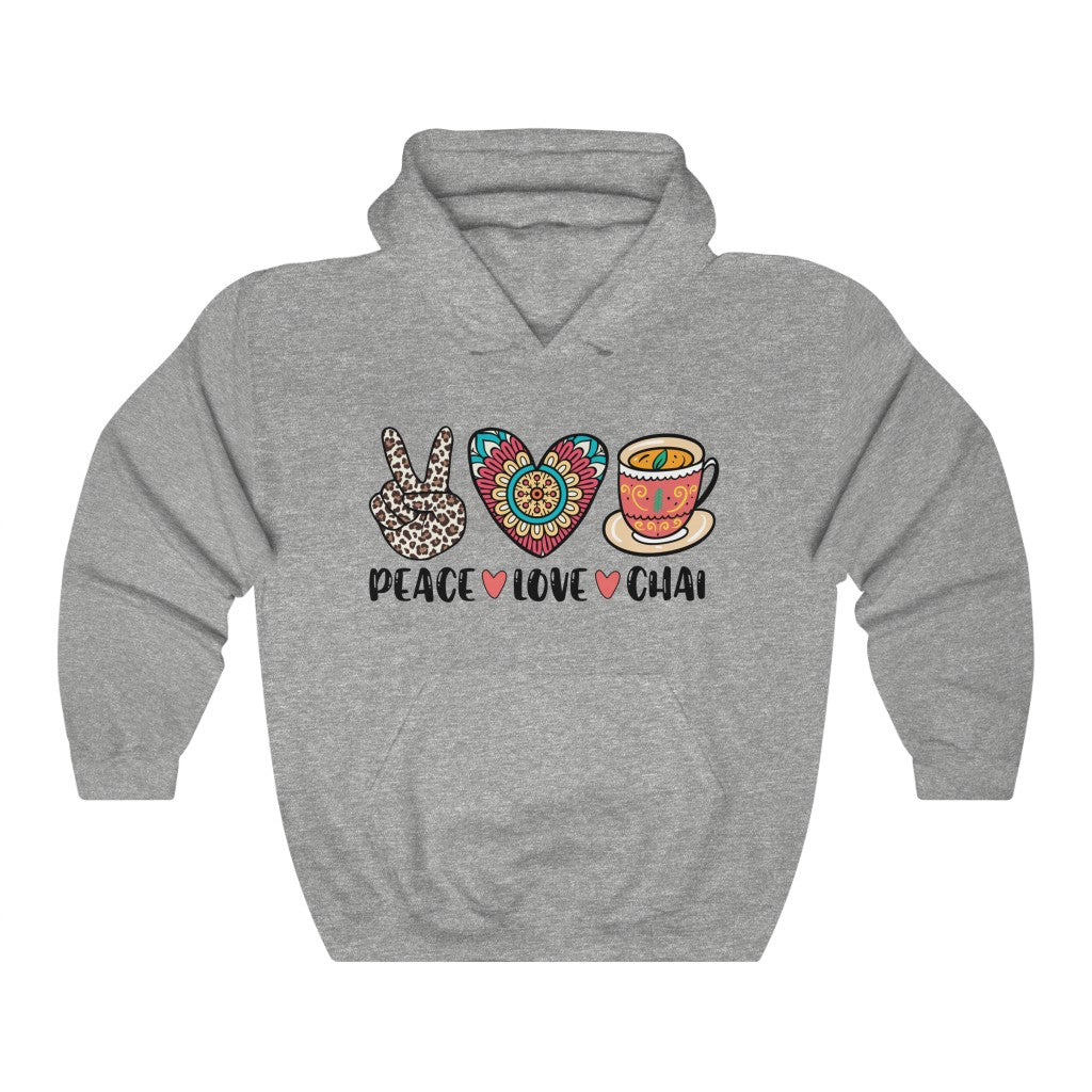 Peace Love Chai Tea Leopard Print Tea Shirt | Tea Lover Gift Indian Shirt | Unisex Hooded Sweatshirt