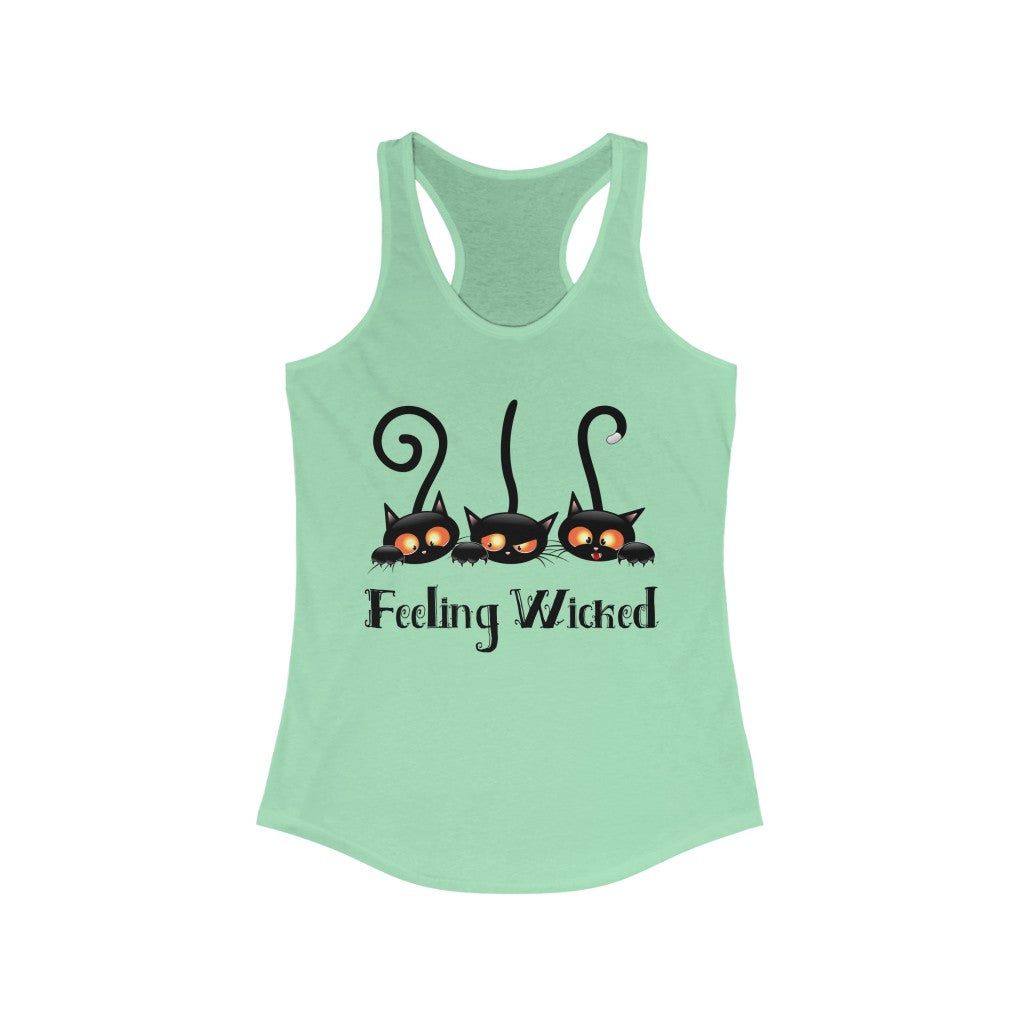 Feeling Wicked Black Cat Halloween Shirt | Funny Cat Lover T-shirt | Women's Slim-fit Racerback Tank Top