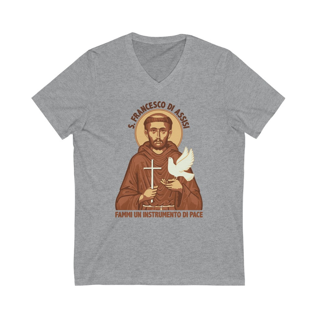 St Francis of Assisi Prayer T-shirt | Saint Francis Catholic Gift | Bella Canvas Unisex Jersey V-neck T-shirt