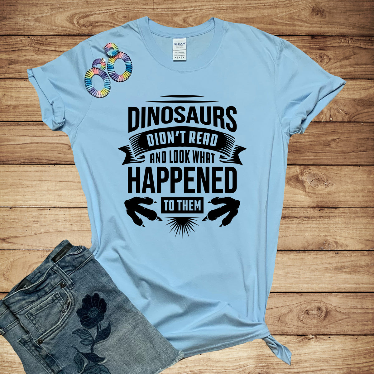 Dinosaur Didn't Read Book Worm Reading Shirt | Library Gift | Unisex Soft Style T-Shirt