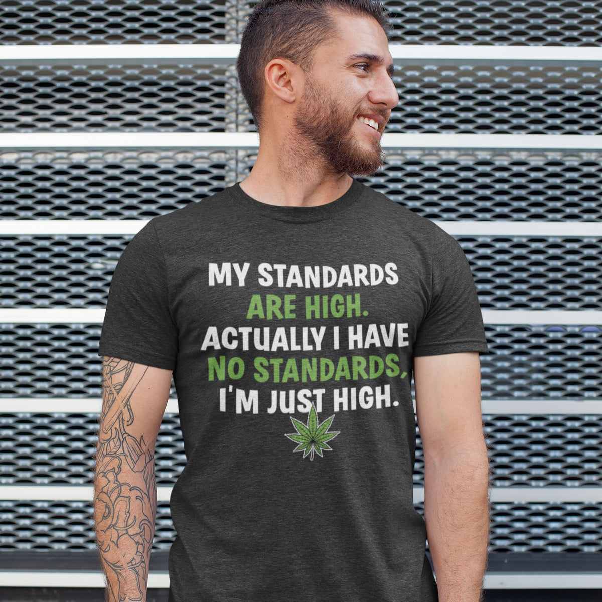 High Standards Funny Weed Smoker Shirts | High Times Weed Gift | Bella Canvas Unisex Jersey T-shirt