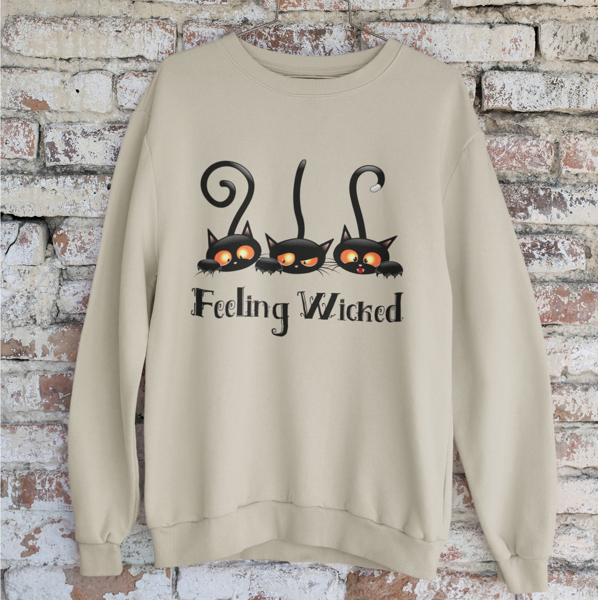 Feeling Wicked Black Cat Halloween Shirt | Funny Cat Lover T-shirt || Unisex Crewneck Sweatshirt