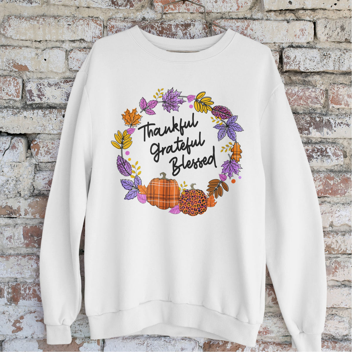 Thankful Buffalo Plaid Pumpkin Fall Shirt | Unisex Crewneck Sweatshirt