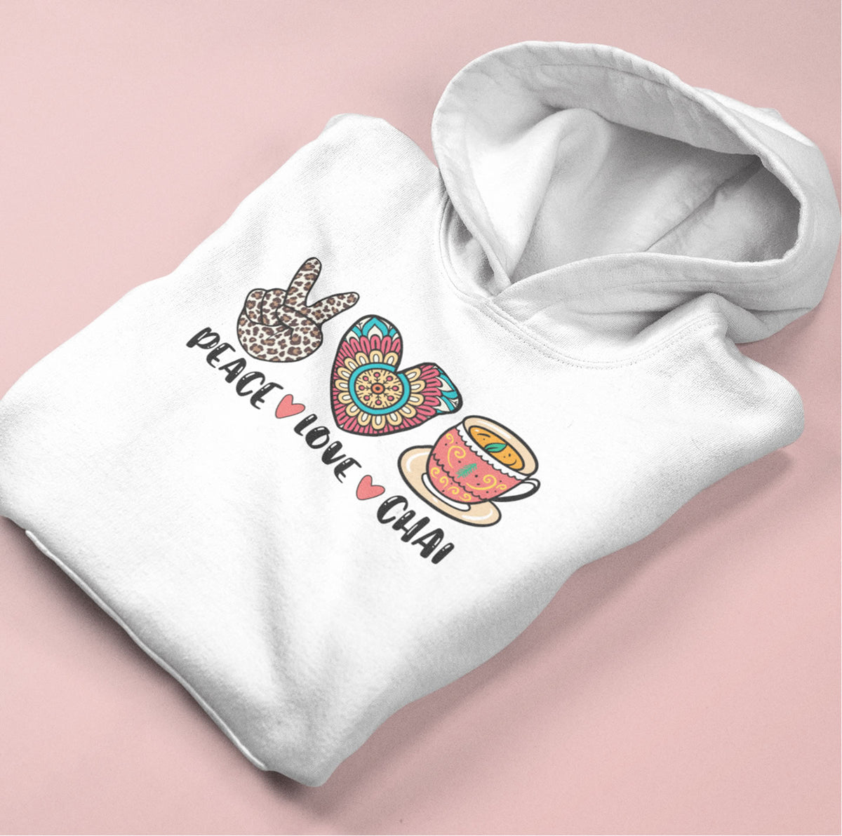 Peace Love Chai Tea Leopard Print Tea Shirt | Tea Lover Gift Indian Shirt | Unisex Hooded Sweatshirt