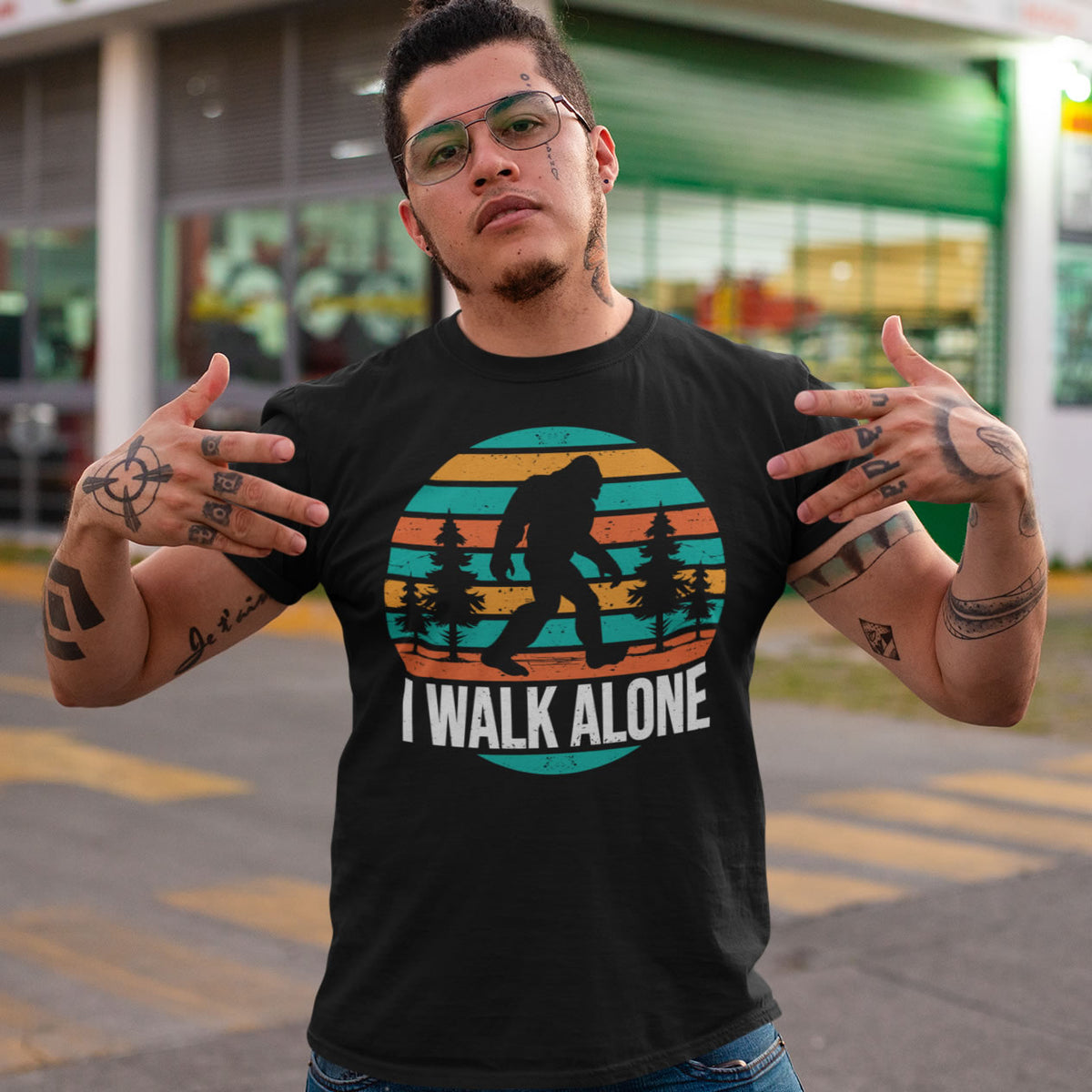 Bigfoot I Walk Alone Big Foot Antisocial Shirt | Sasquatch Gift | Bella Canvas Unisex Jersey T-shirt