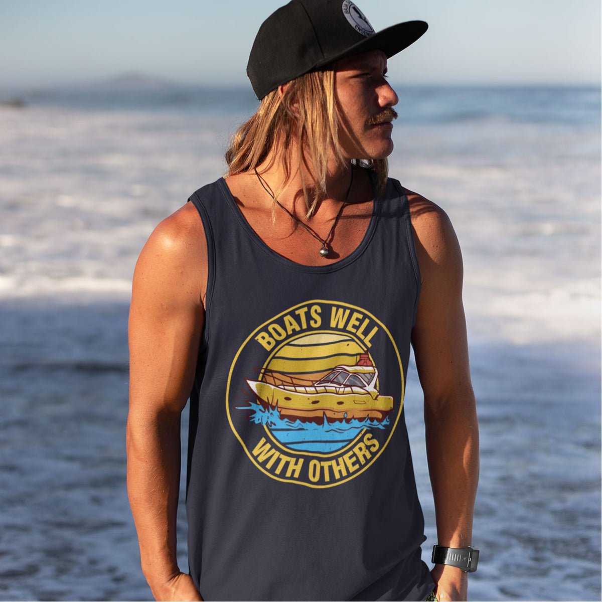 Boats Well With Others Funny Boating Shirt | Bella Canvas Unisex Jersey Tank Top