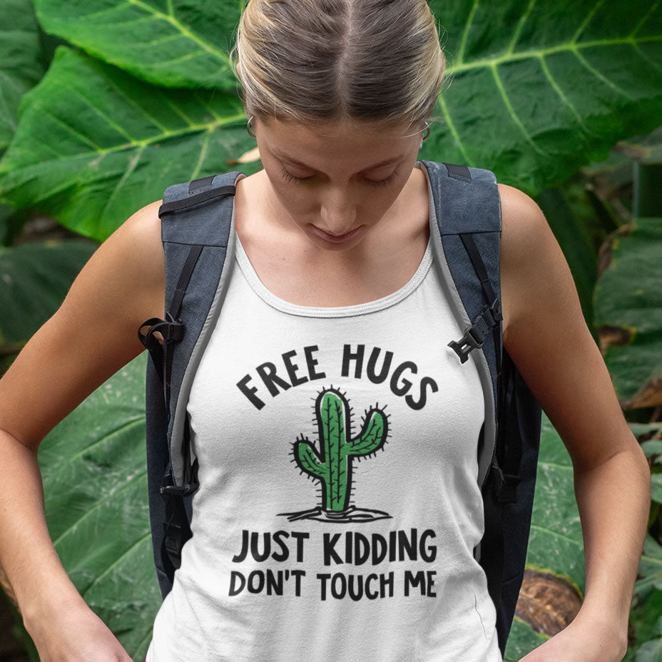 Free Hugs Cactus Funny Introvert Shirt Antisocial Gift | Unisex Jersey Tank Top